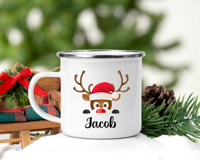 Personalised Enamel Reindeer Mug,Personalised Christmas Mug - Made In USA