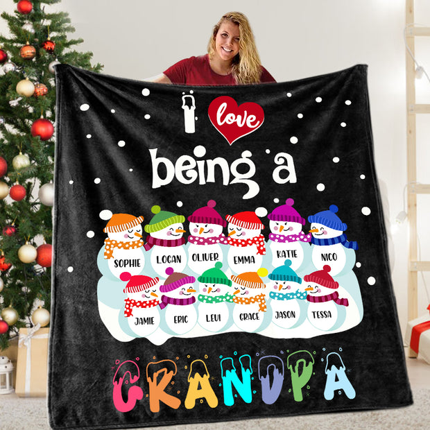 Personalized Snowmen Blanket with Grandkids' Names