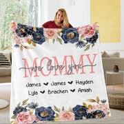 Custom Floral Cozy Plush Fleece Blankets with Your Nick & Kids' Names