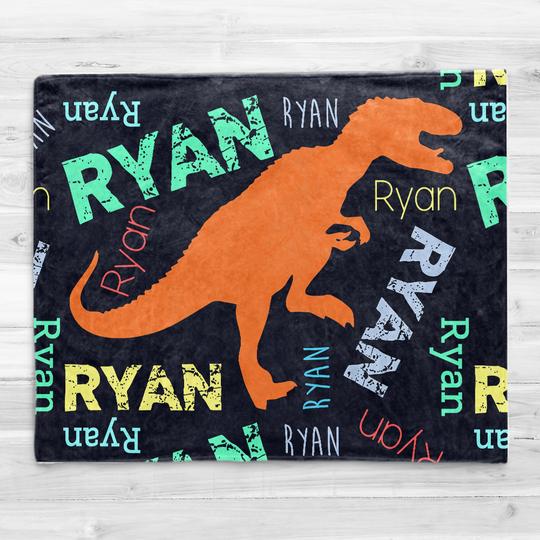 Personalized Dinosaur Baby Blanket, Dinosaur Blanket T-Rex, Dino Bedding Boy Blanket Dinosaur Name Blanket Toddler Blanket -Made IN USA