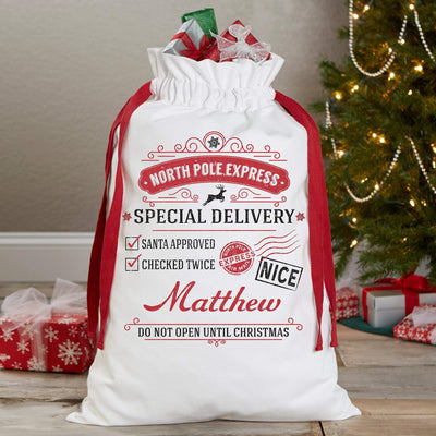 Special Delivery From Santa Personalized Canvas Drawstring Santa Sack, New Christmas Gift!
