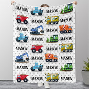 Custom Name Trucks Fleece Blankets, Birthday Gifts, Baby Shower Idea, Baby Nursery Decor