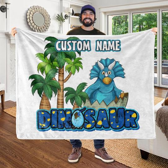 Custom KID'S Name Dinosaur Blankets -Made In USA