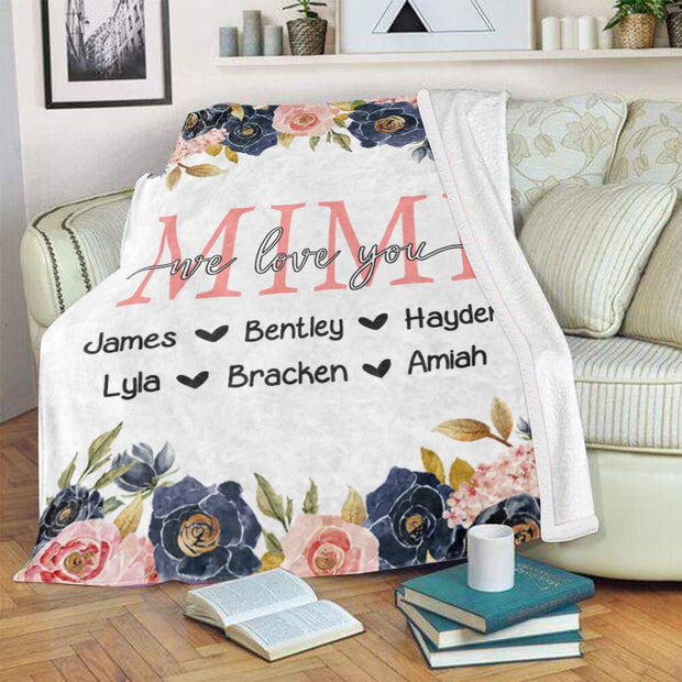 Custom Floral Cozy Plush Fleece Blankets with Your Nick & Kids' Names