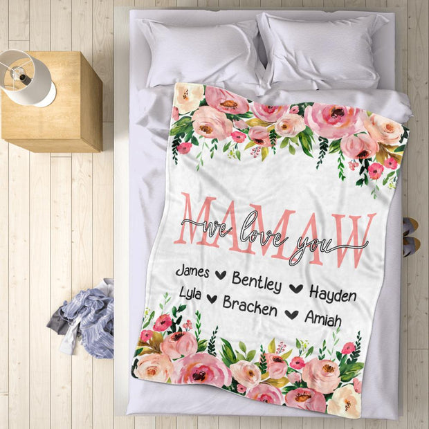 Personalized Floral Cozy Plush Fleece Blankets with Your Nick & Kids' Names - BUY 2 SAVE 10%