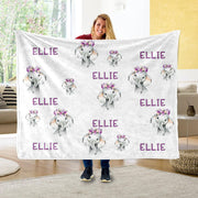 Custom Name Purple Floral Elephant Fleece Blankets