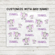 Personalized Name Purple Elephant Fleece Blankets