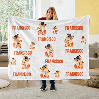 Personalized Name Fox Cozy Plush Fleece Blankets - BUY 2 SAVE 10%