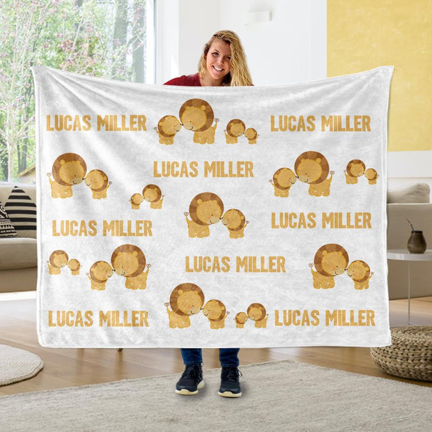 Personalized Name Lion Cozy Plush Fleece Blankets - BUY 2 SAVE 10%