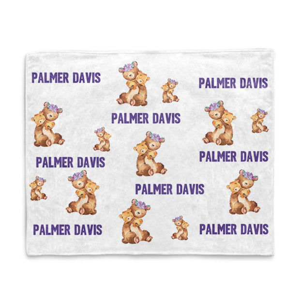 Personalized Name Floral Bear Fleece Blankets - BUY 2 SAVE 10%