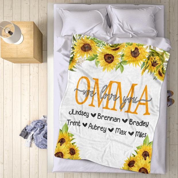 Personalized Sunflower Cozy Plush Fleece Blankets with Your Nick & Kids' Names-BUY 2 SAVE 10%