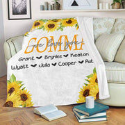 Personalized Sunflower Cozy Plush Fleece Blankets with Your Nick & Kids' Names-BUY 2 SAVE 10%