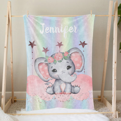 Baby Blankets, Personalized Baby Blankets, Custom Baby Blankets, Baby Boy Blankets, Baby Girl Blankets, Velveteen Plush Blanket, Baby Blanket with colorful Elephant
