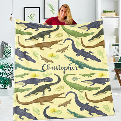 Personalized Crocodile Blanket, Dinosaur Blanket T-Rex, Boy Blanket Dinosaur Name Blanket Toddler Blanket