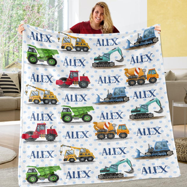 Personalized Name Engineering Trucks Cozy Plush Fleece Blankets