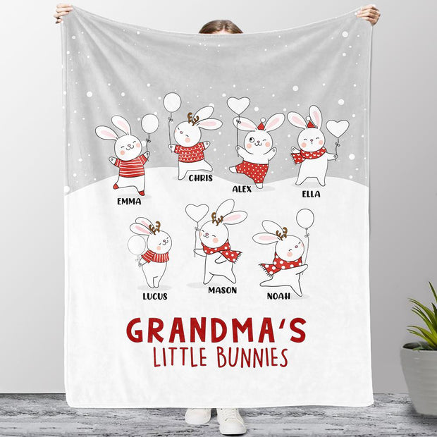 Personalized Christmas Family Member Bunny Fleece Blanket